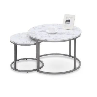 PAOLA COFFEE TABLES, SET OF 2 PCS. MARBLE / SILVER